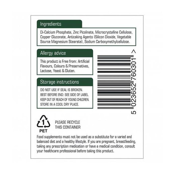 Natures Aid Zinc Picolinate 15 Mg Elemental Tablets 30's