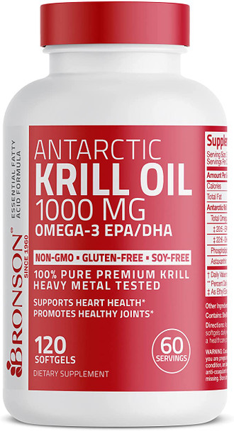 Bronson Antarctic Krill Oil 1000 mg with Omega-3s EPA/DHA, 120 Softgels (60 Servings)