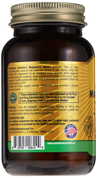 Sunshine Nutrition High Potency Magnesium With Vitamin B6 100 Tablets Sunshine Nutrition High Potency Magnesium With Vitamin B6 100 Tablets