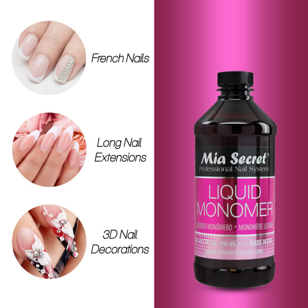 32 oz Mia Secret Liquid Monomer  Professional Acrylic Nail Liquid for Acrylic Powder  EMA monomer  Nail Monomer liquid  ema monomer acrylic nail liquid