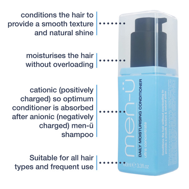 menu mens conditioner DAILY MOISTURISING MENS HAIR CONDITIONER Ultraconcentrate w/ up to 100 applications  high performance hair conditioner Moisturises the hair without overloading  100 ml menu mens conditioner DAILY MOISTURISING MENS HAIR CONDITIONER Ultraconcentrate w/ up to 100 applications  high performance hair conditioner Moisturises the hair without overloading  100 ml