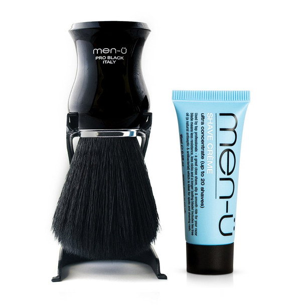 menu PRO BLACK SHAVING BRUSH set  mens shaving brush w/exclusive manufactured bristles. Generation Modern Italian Shaving Brush Vegan No bristle loss  includes 15ml SHAVE CREAM buddy tube.