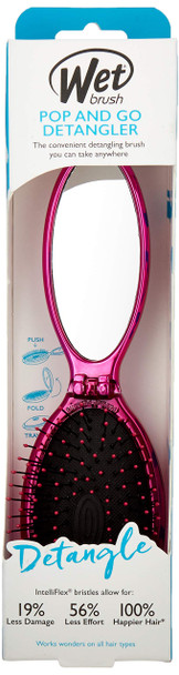 WetBrush POP and GO Detangler Travel Sized Hairbrush Flexible Bristles Suitable for All Hairtypes Pink