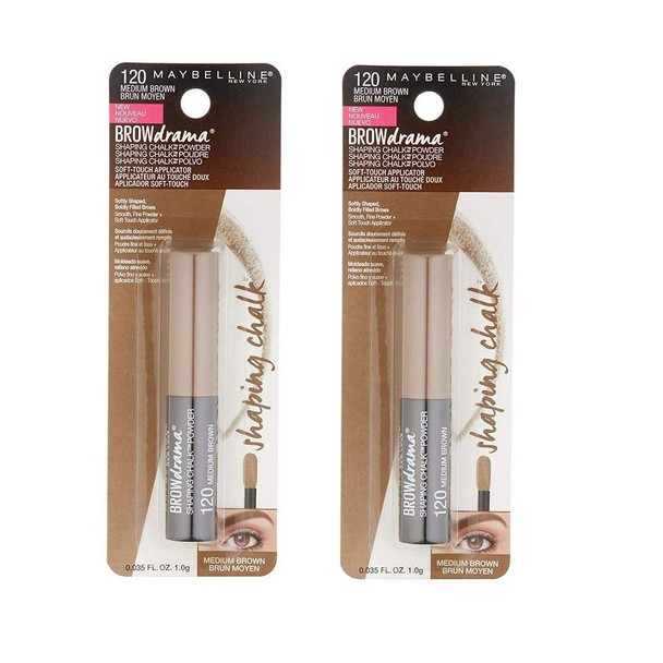 Pack of 2 Maybelline New York Brow Drama Shaping Chalk Powder Medium Brown 120