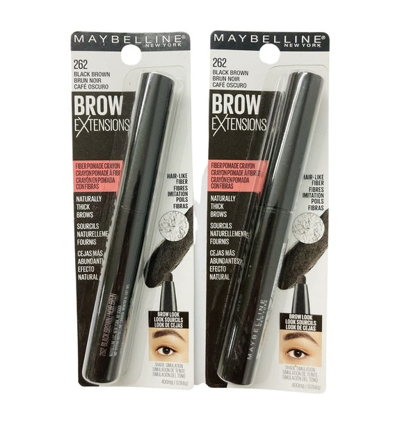 Pack of 2 Maybelline New York Brow Extensions Fiber Pomade Crayon Eyebrow Makeup Black Brown  262