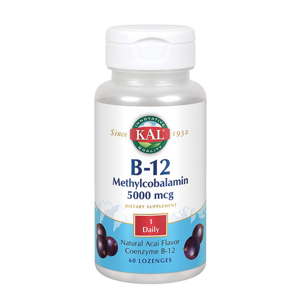 KAL B-12 Methylcobalamin 5000 mcg Lozenges | Natural Acai Flavor | Healthy Metabolism, Energy, Nerve & Red Blood Cell Support | 60 Lozenges