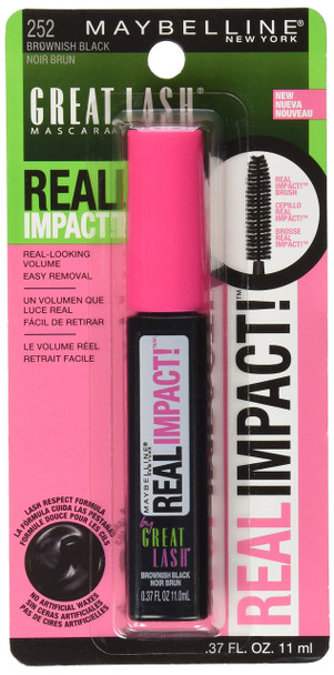 Maybelline New York Great Lash Real Impact Washable Mascara Brownish Black 0.37 Fluid Ounce