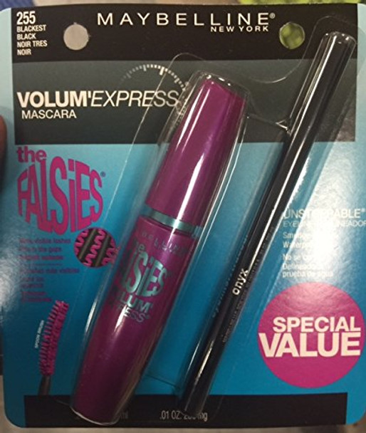 Maybelline New York Volum Express Falsies Washable Mascara and Unstoppable Eyeliner Blackest Black 2 pc