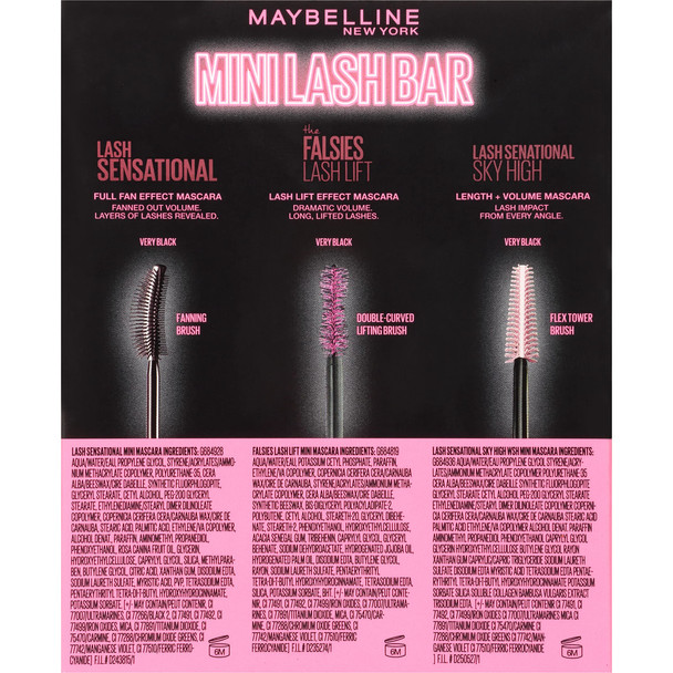 Maybelline The Falsies Holiday Mini Lash Bar Washable Mascara Kit Eye Makeup 3 Mini Mascaras Lash Sensational Mascara The Falsies Lash Lift Mascara Sky High Mascara Very Black 1 kit