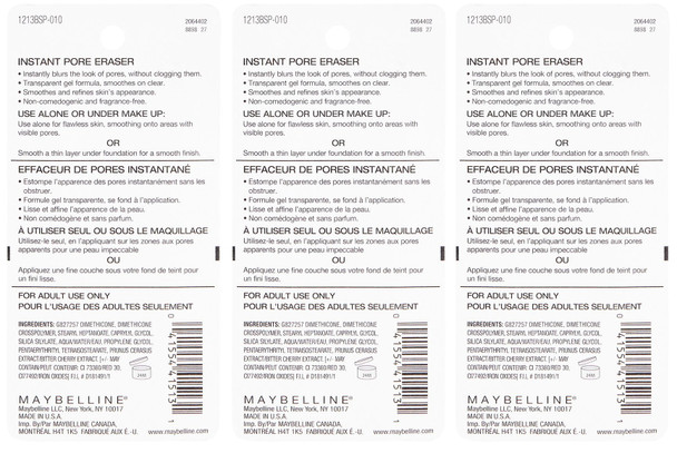 Maybelline Baby Skin Instant Pore Eraser Primer Clear 0.67 Fl Oz Pack of 3