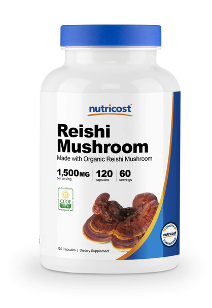 Nutricost Organic Reishi Mushroom Capsules 1500mg, 60 Servings - Certified CCOF Organic, Vegetarian, Gluten Free, 750mg Per Capsule, 120 Capsules