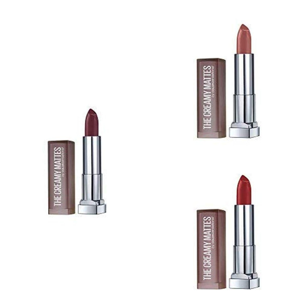 Maybelline New York Color Sensational Creamy Matte Lipstick  Pack of 3 Burgundy Blush 696 Nude Nuance 657 Rich Ruby 691