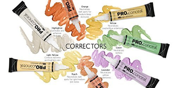 L.A. Girl Pro Conceal Set Orange Yellow Green Lavender Peach Light Yellow Correctors and Highlighter
