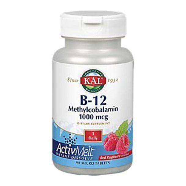 B12 Methylcobalamin Instant Dissolve Natural Red Raspberry Flavor 1,000 MCG (90 Micro Tablets)