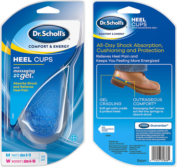 Dr. Scholls HEEL CUPS with Massaging Gel One Size // Heel Protection with AllDay Shock Absorption to Relieve and Prevent Heel Pain