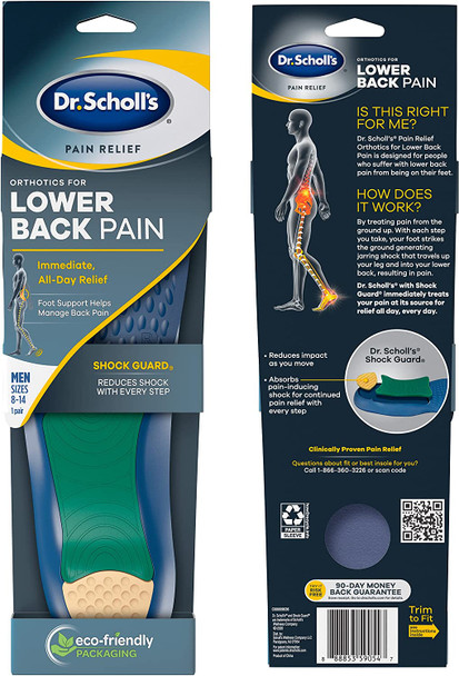 Dr. Scholls LOWER BACK Pain Relief Orthotics // Clinically Proven Immediate and AllDay Relief of Lower Back Pain for Mens 814 also available for Womens 610