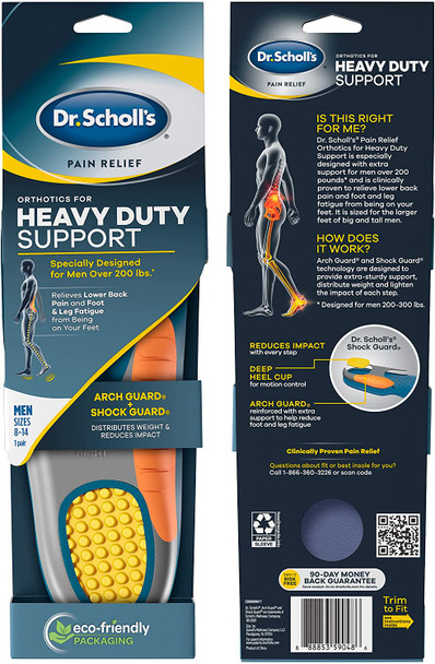 Dr. Scholls Heavy Duty Support Pain Relief Orthotics Designed for Men over 200lbs with Technology to Distribute Weight and Absorb Shock with Every Step for Mens 814