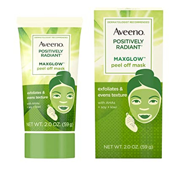 Aveeno Positively Radiant MaxGlow Peel Off Exfoliating Face Mask with Alpha Hydroxy Acids, Moisture Rich Soy & Kiwi Complex  2  oz