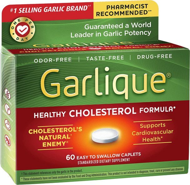 Garlique Healthy Cholesterol Formula with 5000 mcg of Allicin 60 Enteric Coated Caplets Pack of 2