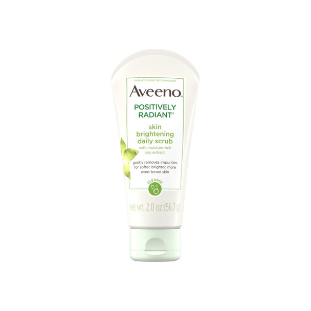 Aveeno Positively Radiant Skin Brightening Exfoliating Daily Facial Scrub with Moisture-Rich Soy Extract, Jojoba & Castor Oils Face Cleanser 2 oz