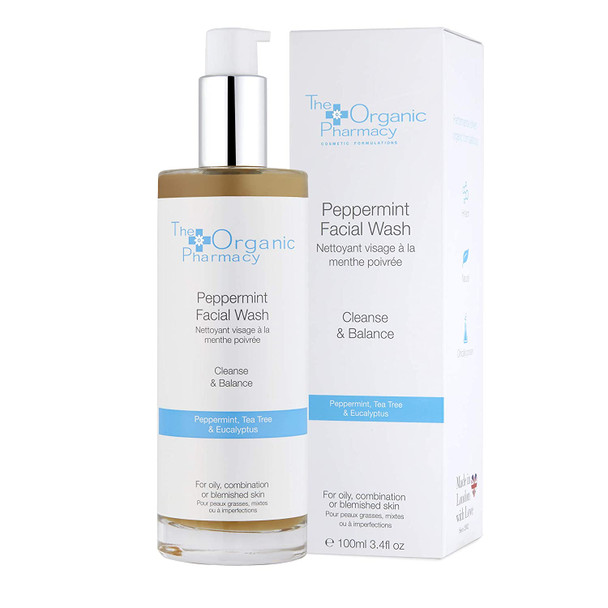 The Organic Pharmacy Peppermint Facial Wash for Cleansing and Balancing Oily Combination or Blemished Skin 3.4 Ounce / 100 ml