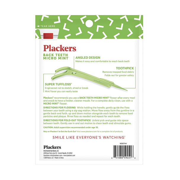 Plackers Back Teeth Micro Mint Dental Flossers Delicious Mint Flavor Provides Easy Access for Back Teeth Builtin Protected Pick Easy Storage 75 Count Pack of 1