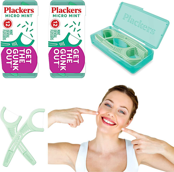 Plackers Micro 12 Counter Flosser with Travel Case Mint 2Pack