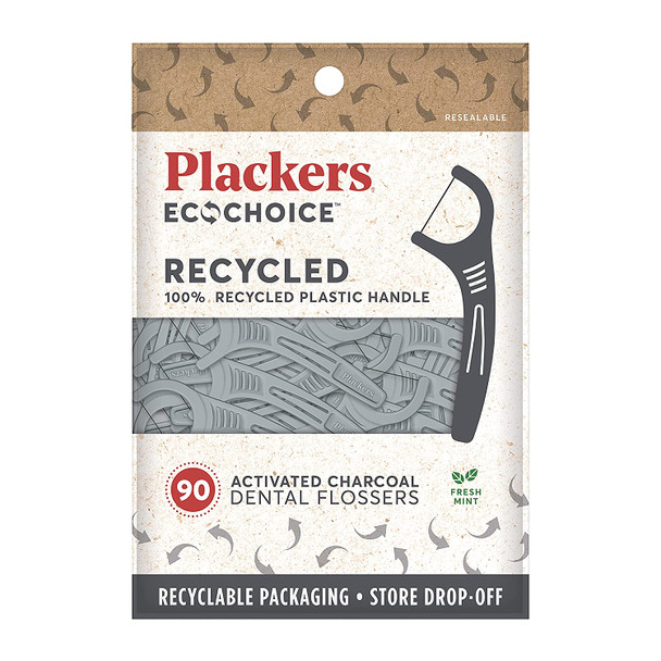 Plackers Ecochoice Activated Charcoal Recycled Dental Flossers 90 Count Pack of 1