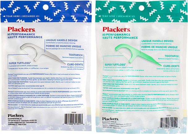 Plackers Hi Performance Original 60 Dental Flossers in Bundle with Plackers Hi Performance Mint 60 Dental Flossers