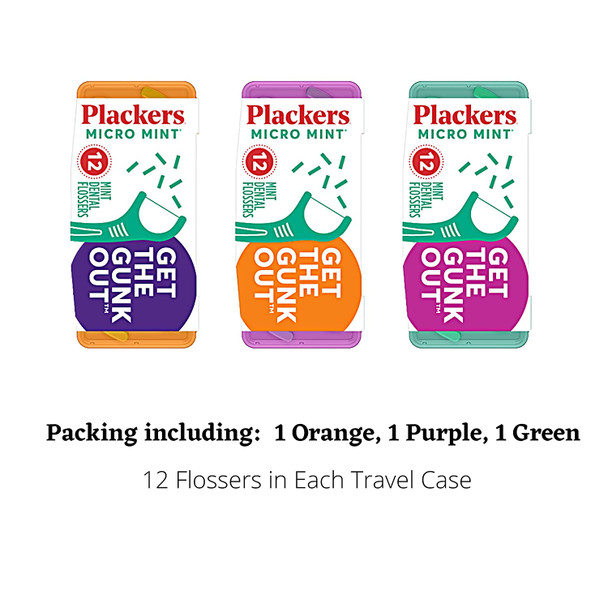 Plackers Micro Mint Dental Flossers with Toothpicks in Small Handy Travel Case of 12 Count 3Pack