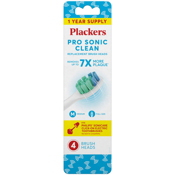 Plackers Pro Sonic Clean Replacement Brush Heads 1 Year Supply  4 Count Fits Philips Sonicare ClickOn Electric Toothbrushes