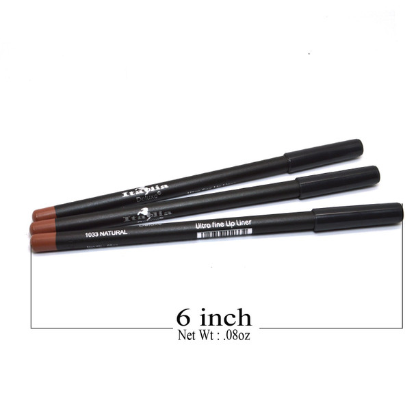 3 Pcs x Italia 1033 Natural Brown Ultra Fine Eye liner Pencil Lip Gray Eyeliner Set  Free ZipBag