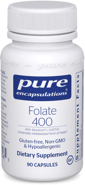 Pure Encapsulations - Folate 400 - Hypoallergenic Supplement with Metafolin L-5-MTHF - 90 Capsules