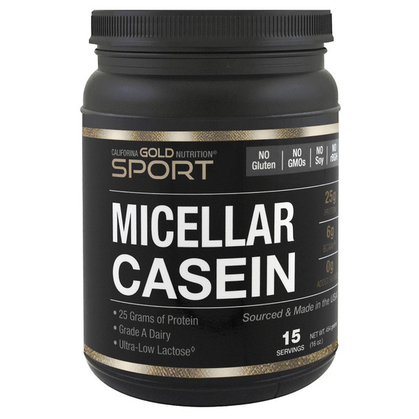 California Gold Nutrition Micellar Casein Protein, Unflavored, Slow Absorption, 16 oz (454 g)
