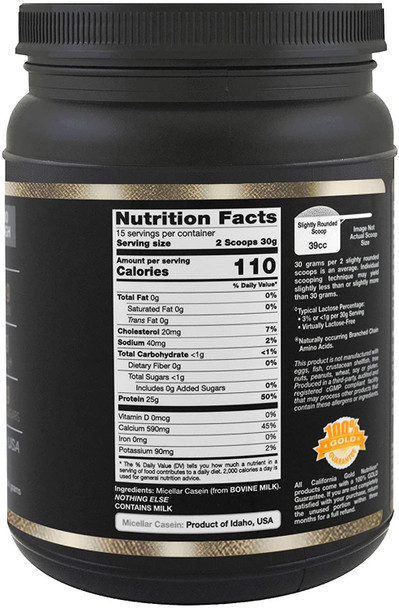 California Gold Nutrition Micellar Casein Protein, Unflavored, Slow Absorption, 16 oz (454 g)