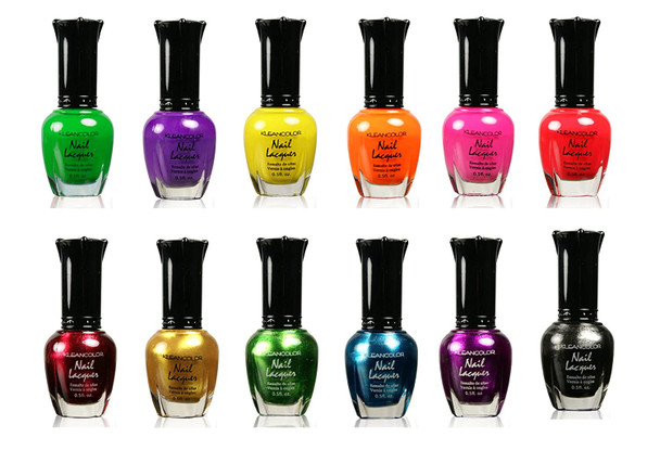 Kleancolor Nail Polish  Awesome Metallic Neon Full Size Lacquer Lot of 12pc Set