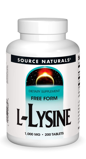 Source Naturals L-Lysine 1000 mg Free Form - Amino Acid Supplement Supports Energy Formation & Collagen - 200 Tablets