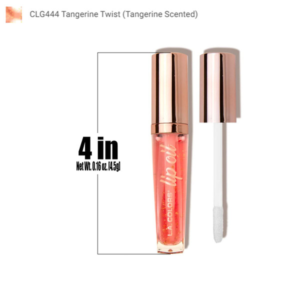 L.A. Colors 1 Lip Oil Lipgloss  CLG444 Tangerine Twist  Tangerine Scented  Lip Gloss Balm Ultra Hydrating Formula  Free Zipper Bag