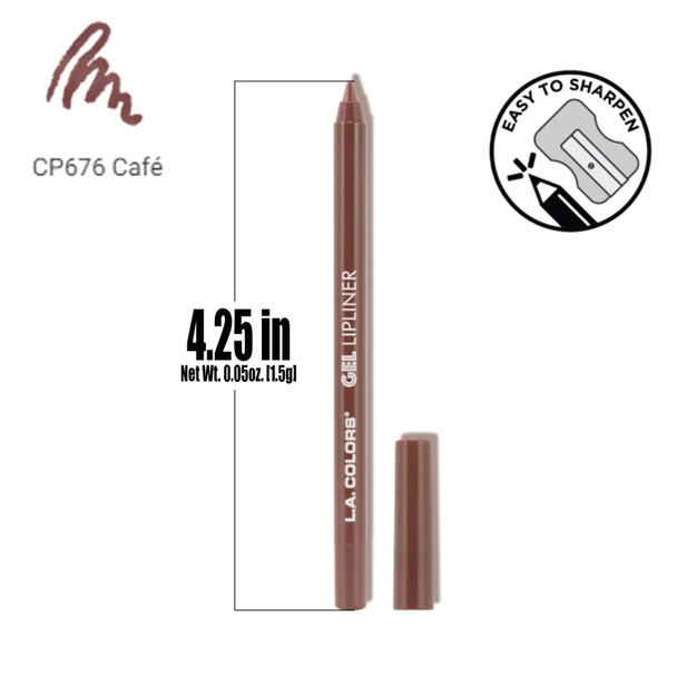 L.A. Colors 1 Gel Lipliner  CP676 Cafe  Long Wear Glide on Formula Lip Liner Pencil  Free Zipper Bag