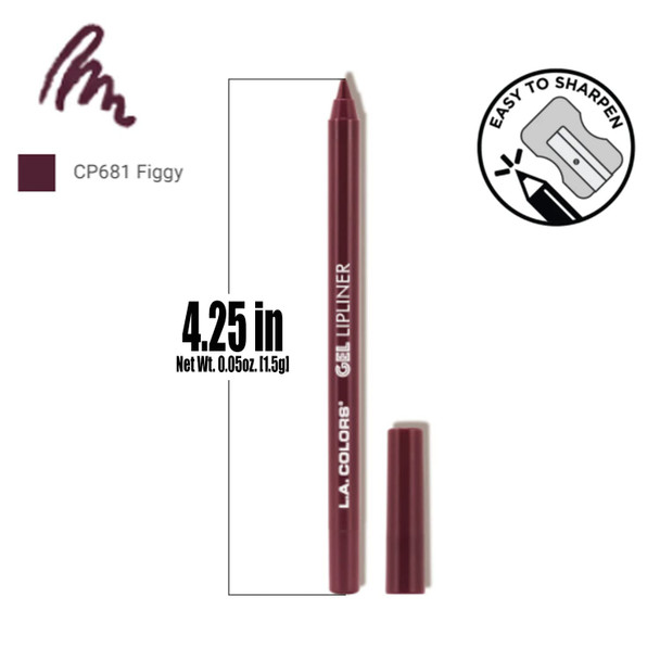L.A. Colors 1 Gel Lipliner  CP681 Figgy  Long Wear Glide on Formula Lip Liner Pencil  Free Zipper Bag
