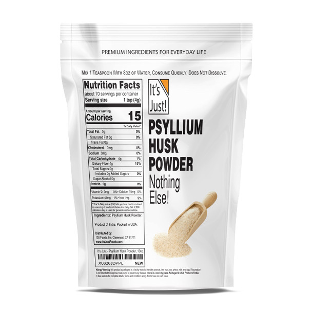 It's Just - Psyllium Husk Powder, Non-GMO, Dietary Fiber, Keto Baking (10oz)