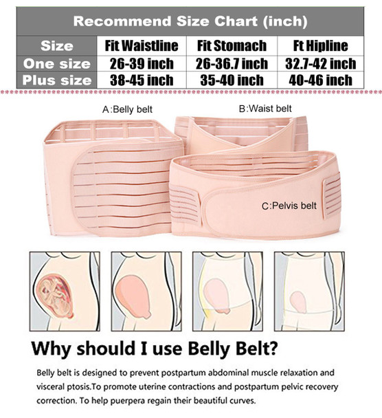 3 in 1 Postpartum Support Recovery Belly Wrap Waist/Pelvis Belt Body Shaper Postnatal Shapewear,Plus Size Beige