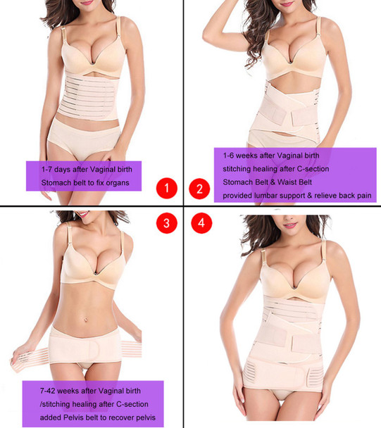 3 in 1 Postpartum Support Recovery Belly Wrap Waist/Pelvis Belt Body Shaper Postnatal Shapewear,Plus Size Beige