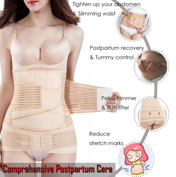 2 in 1 Postpartum Belly Wrap Support Recovery Belt - Belly Band for Postnatal, Pregnancy, Maternity - Girdles for Women Body Shaper - Post Partum Waist Shapewear Belt(Beige,Plus Size)