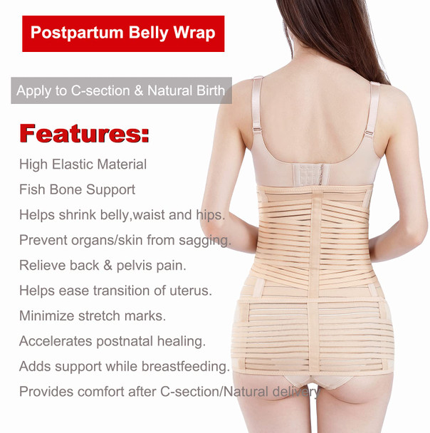 2 in 1 Postpartum Belly Wrap Support Recovery Belt - Belly Band for Postnatal, Pregnancy, Maternity - Girdles for Women Body Shaper - Post Partum Waist Shapewear Belt(Beige,Plus Size)