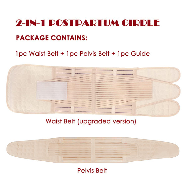 2 in 1 Postpartum Belly Wrap Support Recovery Belt - Belly Band for Postnatal, Pregnancy, Maternity - Girdles for Women Body Shaper - Post Partum Waist Shapewear Belt(Beige,Plus Size)