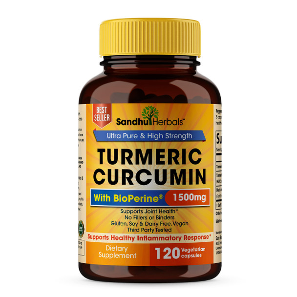Turmeric Curcumin with Black Pepper Extract 1500mg Highest Potency High Absorption Joint & Healthy Inflammatory Support with 95% Curcuminoids 120 Veggi Capsules (120 Count)