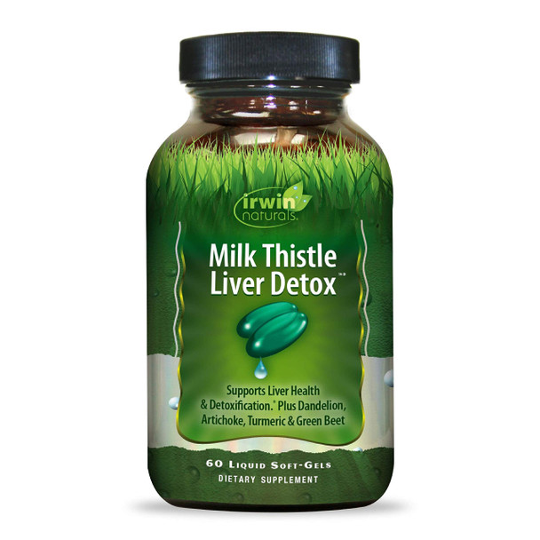 Irwin Naturals Milk Thistle Liver Detox with Dandelion, Artichoke, Turmeric & Green Beet Root - 60 Liquid Softgels