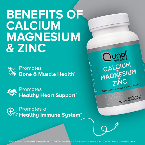 Qunol Magnesium 180 Count 3 in 1 Capsules with Calcium Zinc and Magnesium Bone Nerve and Muscle Health Supplement