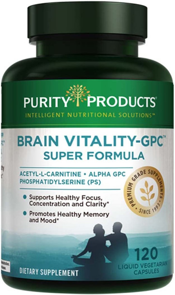 Brain VitalityGPC Super Formula by Purity Products  Acetyl LCarnitine HCI  Alpha GPC  Phosphatidlyserine  Supports Normal Concentration and Mental Clarity  120 Caps